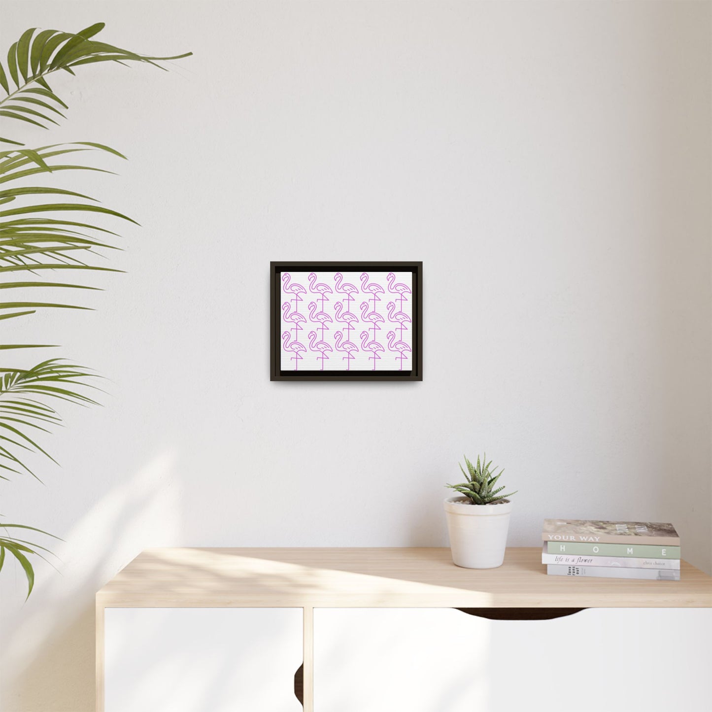 Elegant Flamingo Patterned Wall Art – Minimalist, Cool Matte Canvas, Framed (Multi-color)