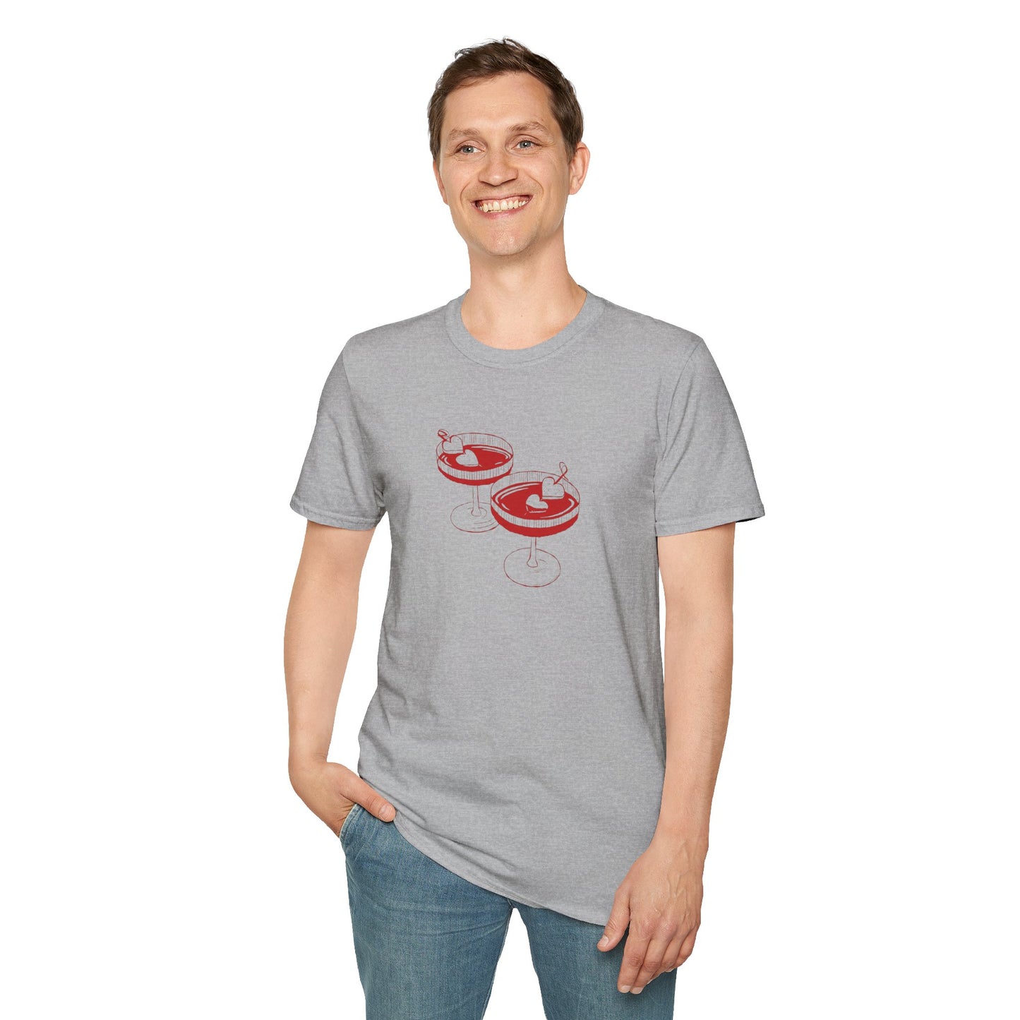 Cute Cocktail Glasses Unisex T-Shirt with Heart Design