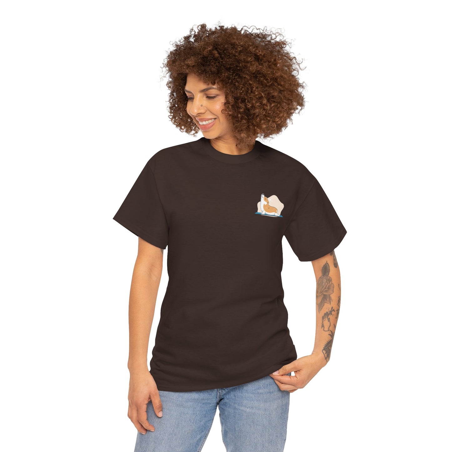 Unisex Heavy Cotton Tee - Cute on Yoga Matt Dog Design