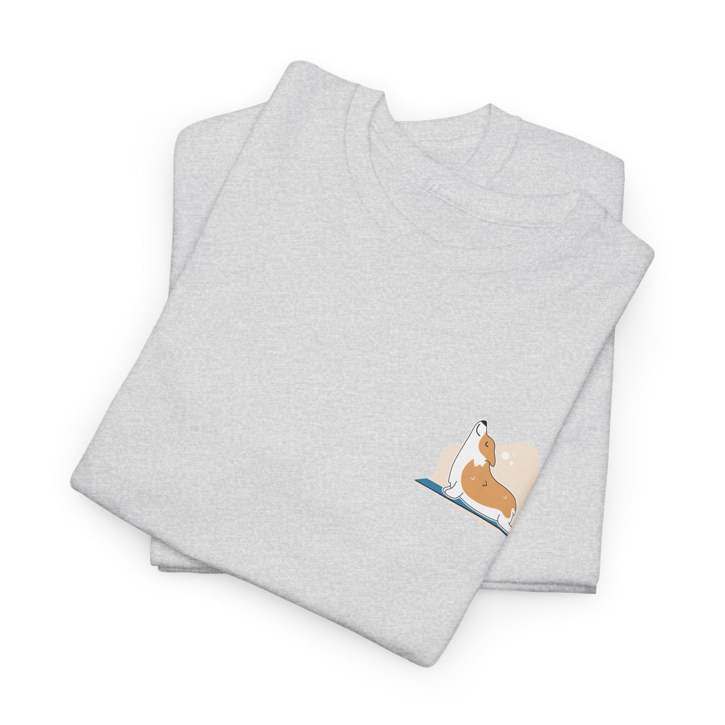 Unisex Heavy Cotton Tee - Cute on Yoga Matt Dog Design