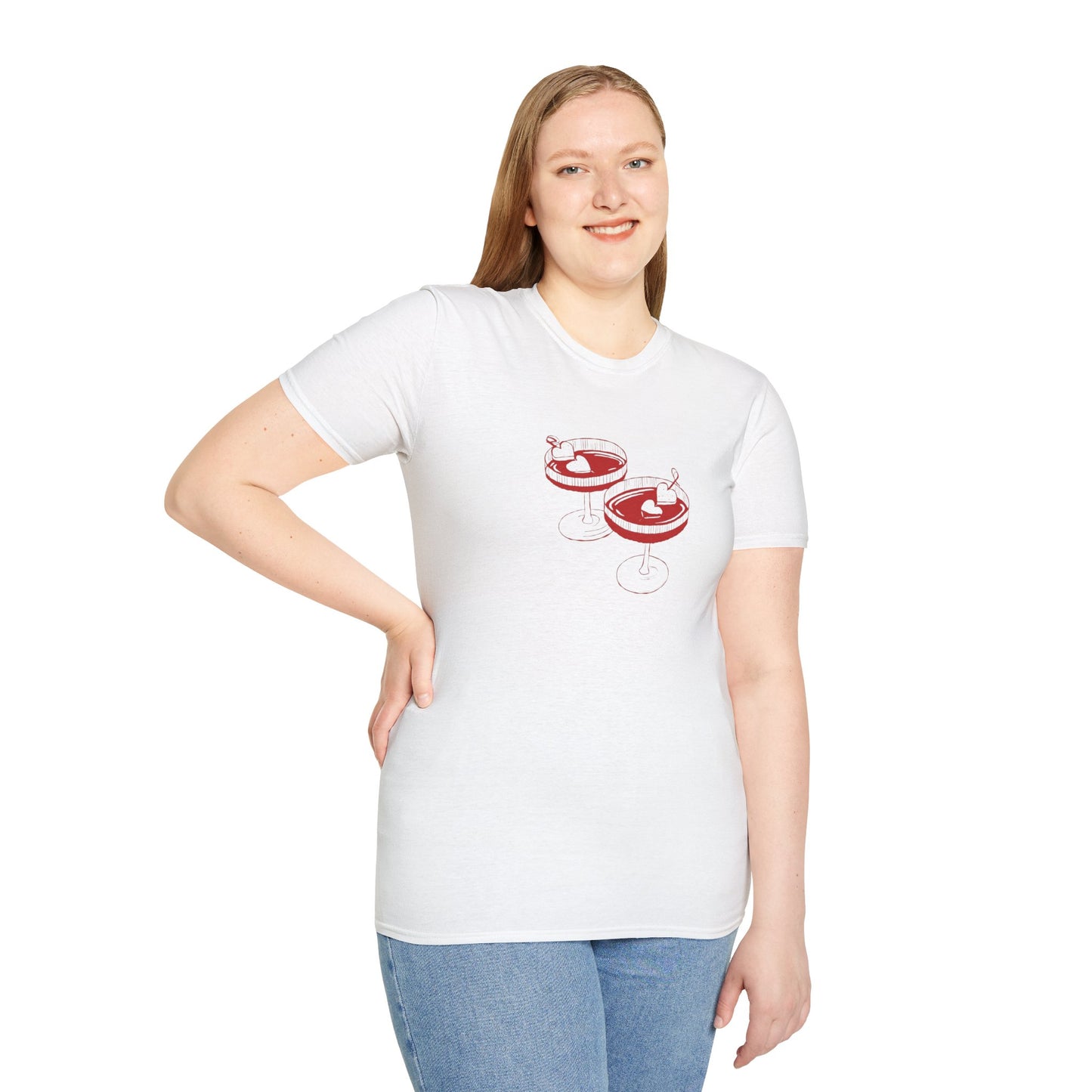 Cute Cocktail Glasses Unisex T-Shirt with Heart Design