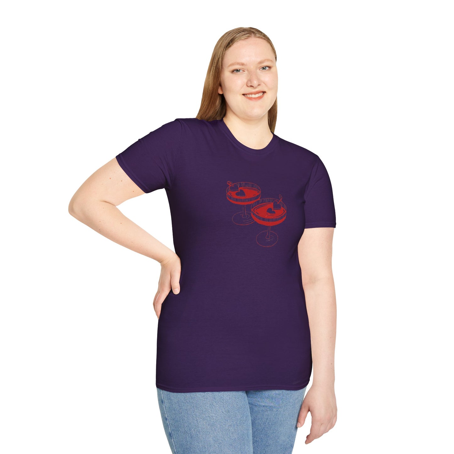 Cute Cocktail Glasses Unisex T-Shirt with Heart Design