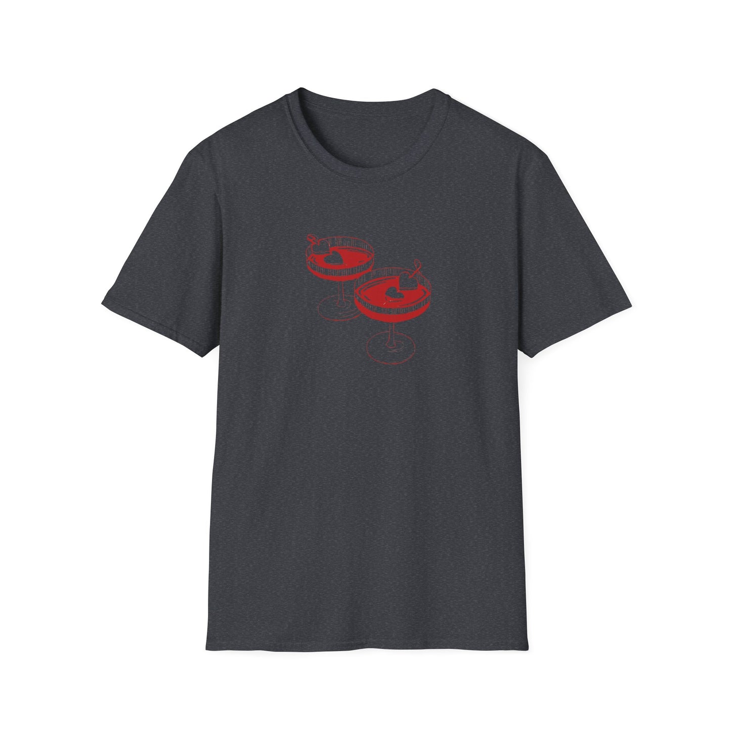 Cute Cocktail Glasses Unisex T-Shirt with Heart Design