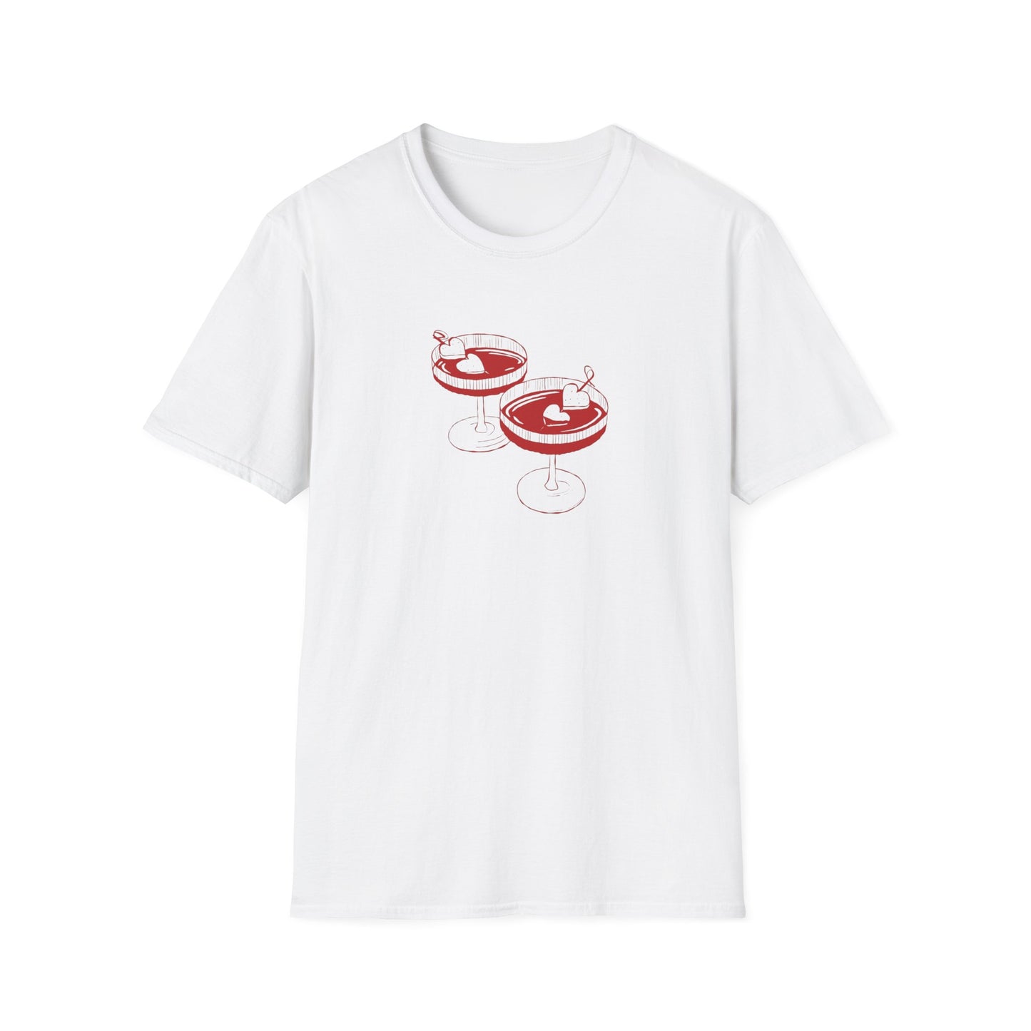 Cute Cocktail Glasses Unisex T-Shirt with Heart Design