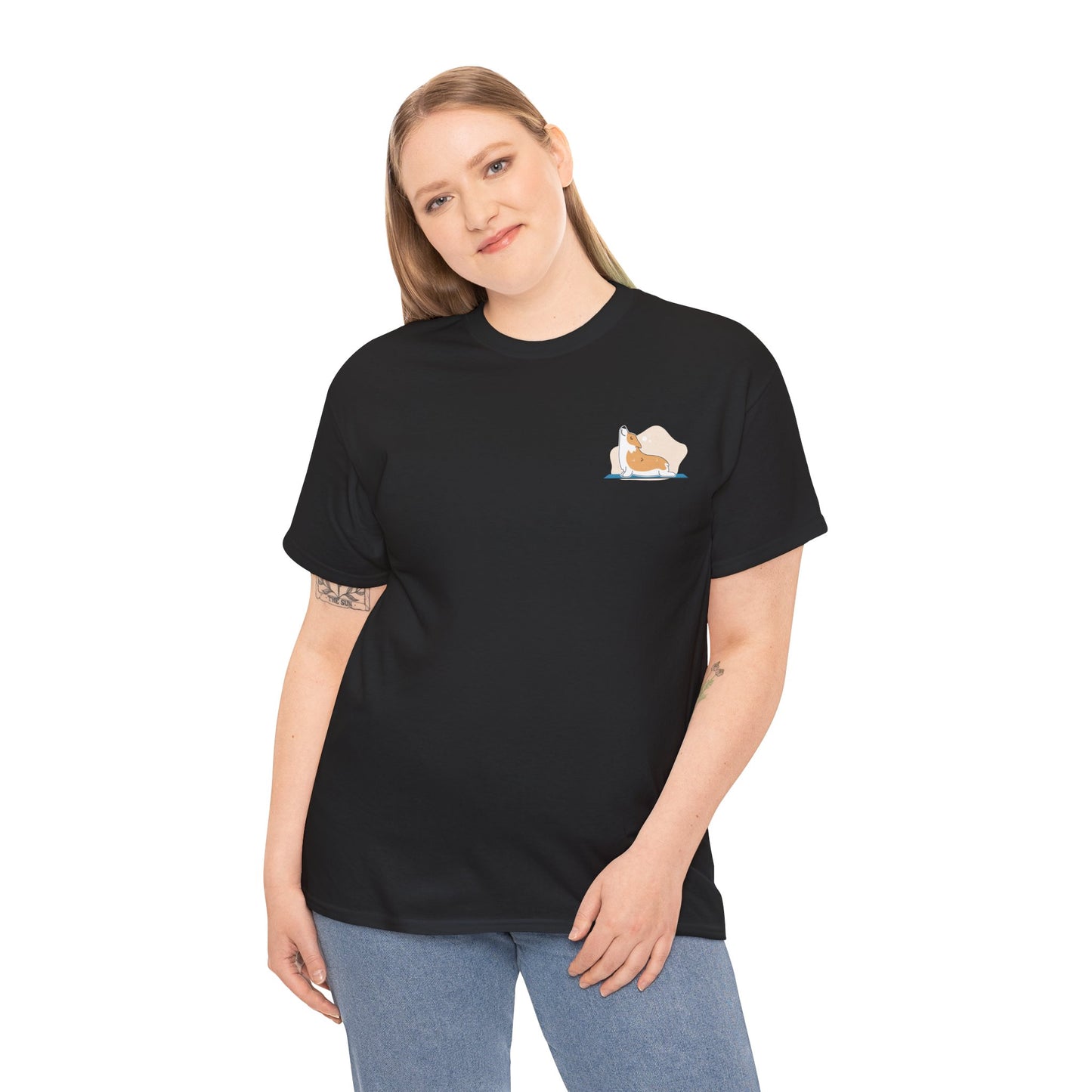 Unisex Heavy Cotton Tee - Cute on Yoga Matt Dog Design