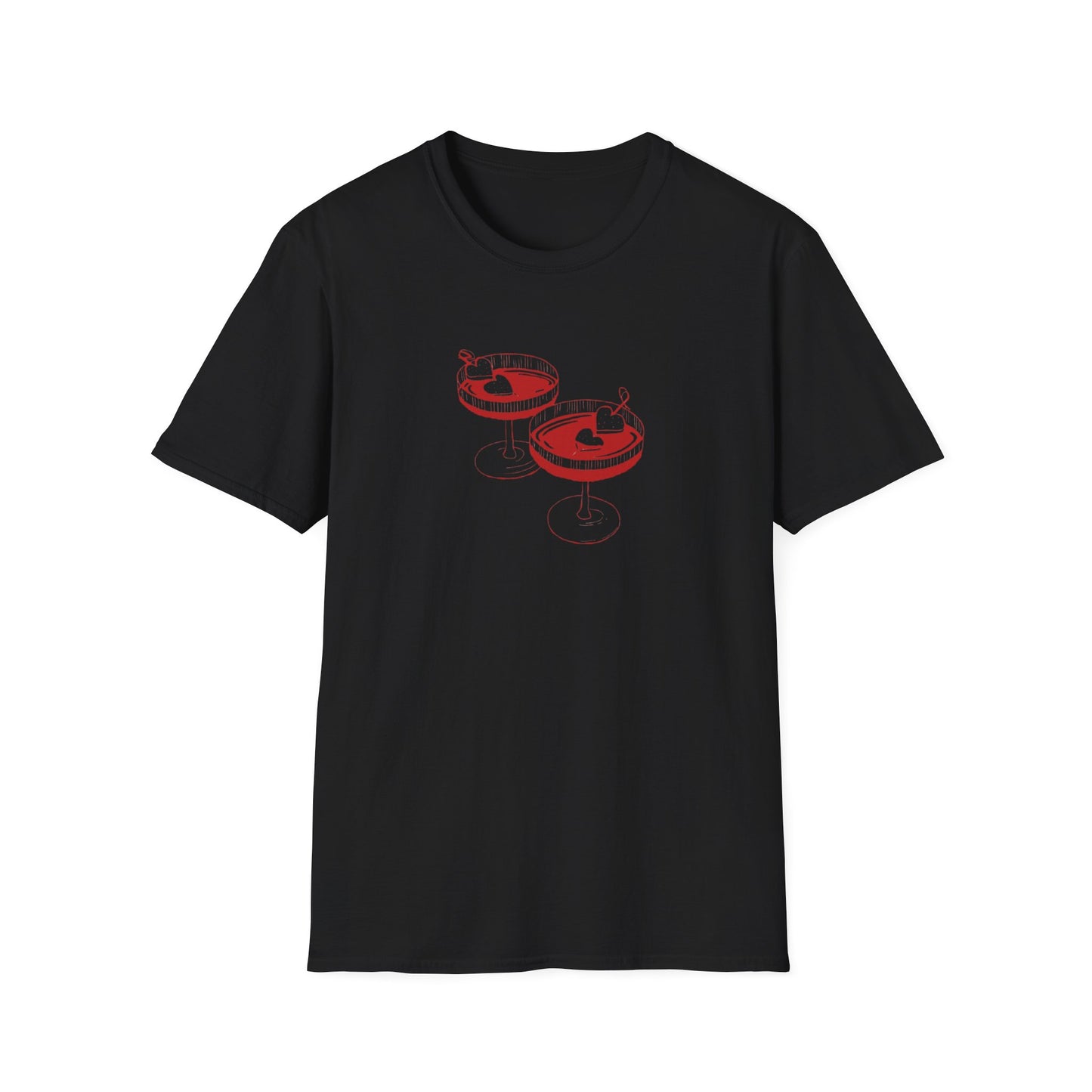 Cute Cocktail Glasses Unisex T-Shirt with Heart Design