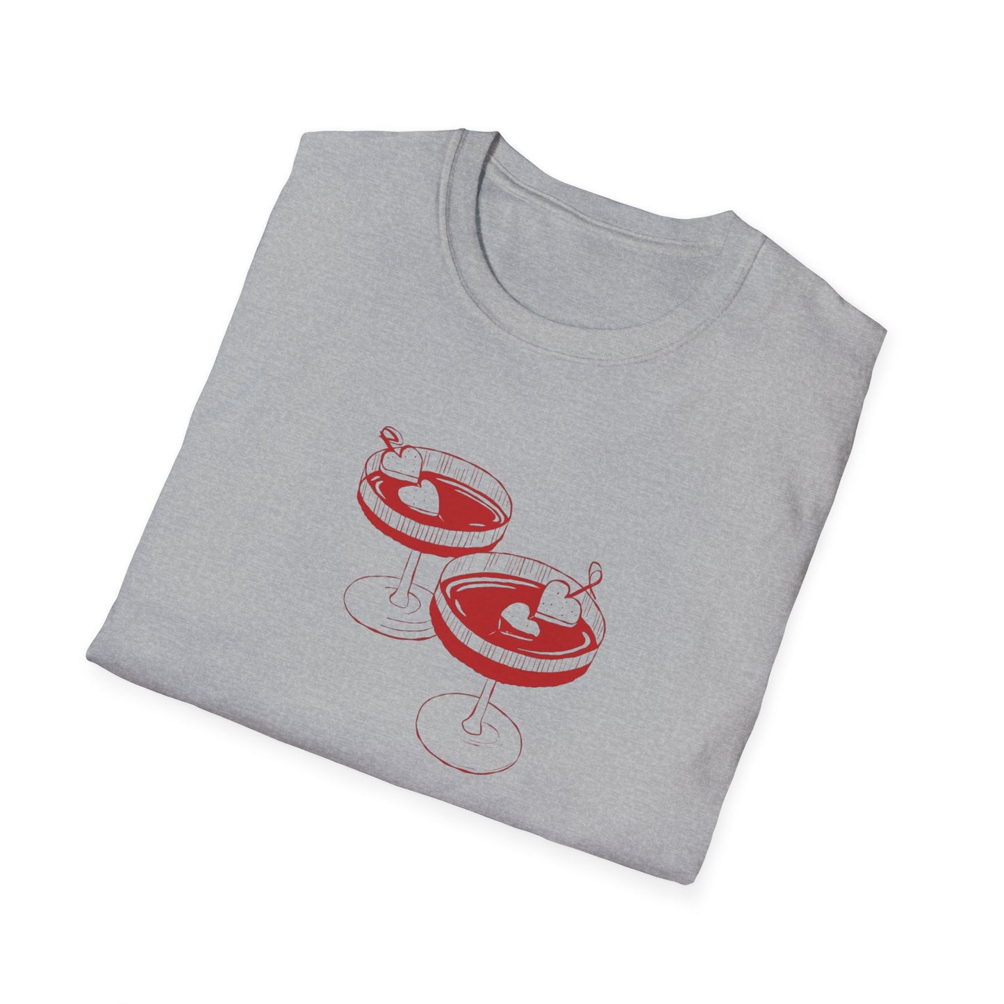 Cute Cocktail Glasses Unisex T-Shirt with Heart Design