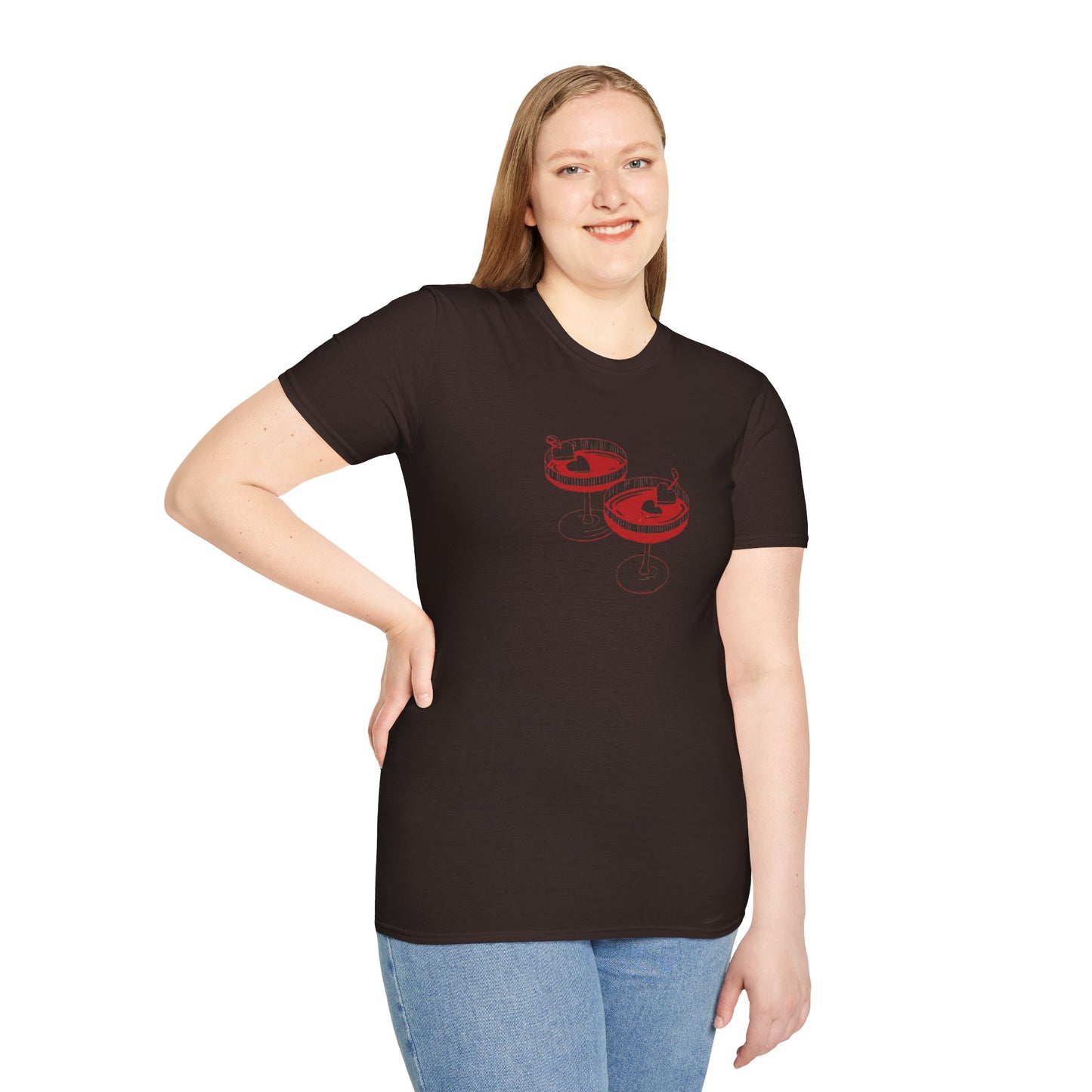 Cute Cocktail Glasses Unisex T-Shirt with Heart Design