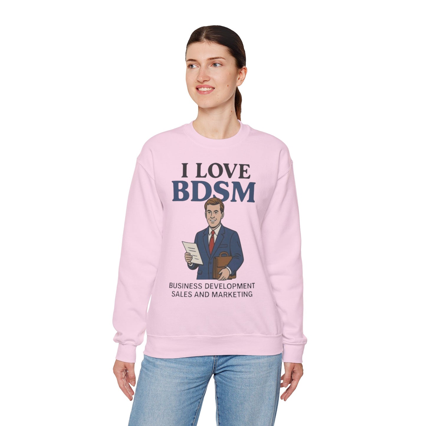 Crewneck Unisex Sweatshirt — "I Love BDSM" (Business Development Sales & Marketing)