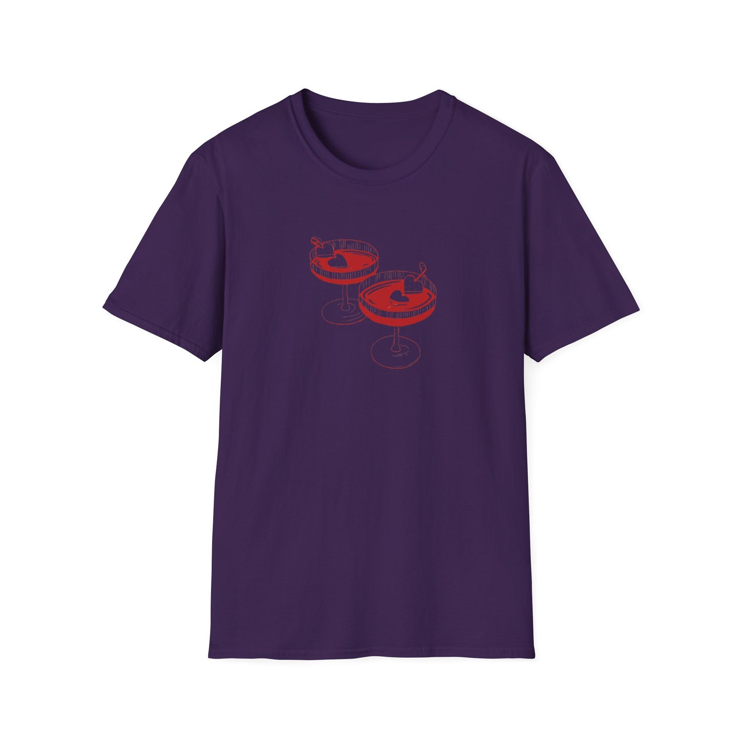 Cute Cocktail Glasses Unisex T-Shirt with Heart Design