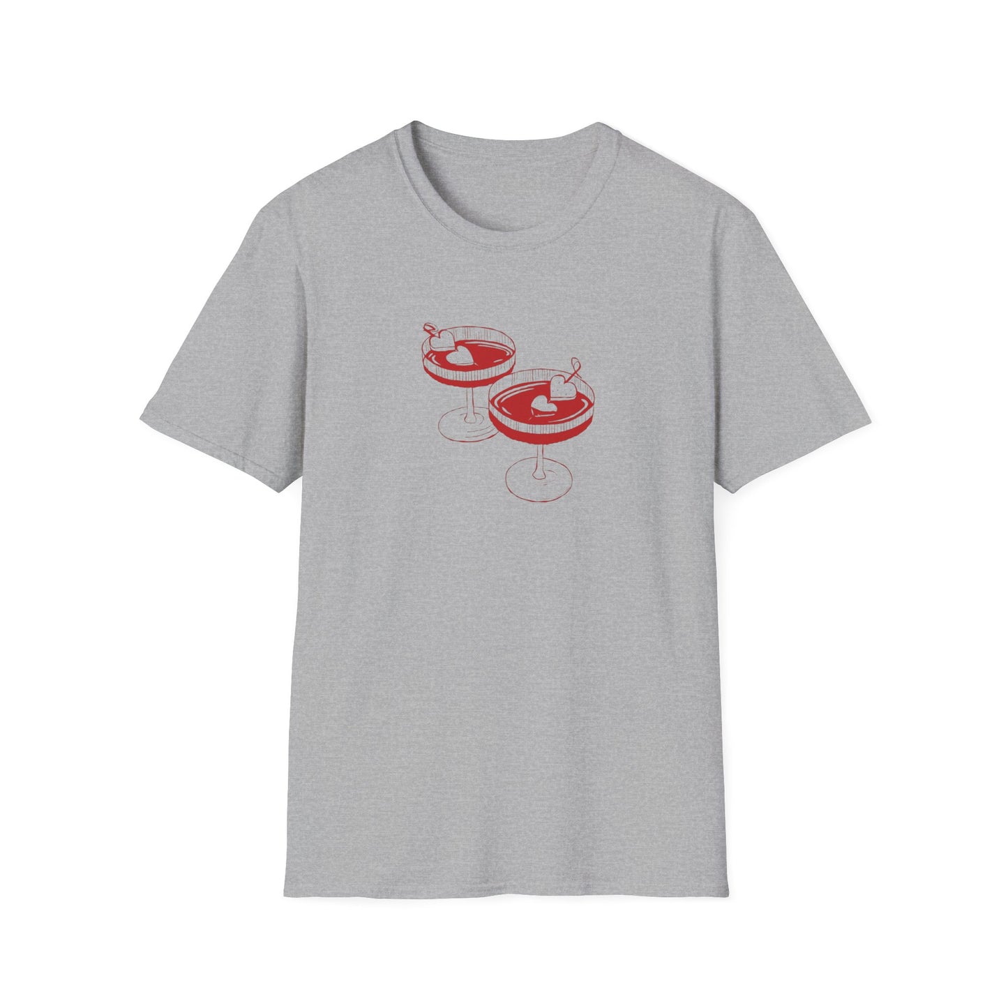 Cute Cocktail Glasses Unisex T-Shirt with Heart Design