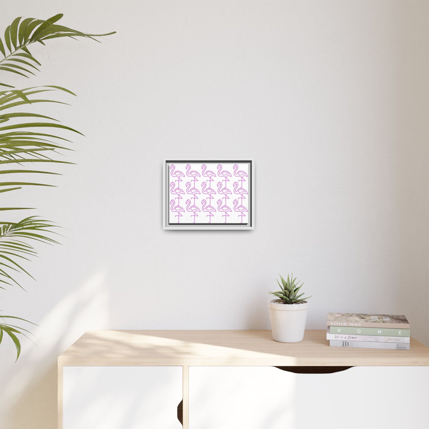 Elegant Flamingo Patterned Wall Art – Minimalist, Cool Matte Canvas, Framed (Multi-color)