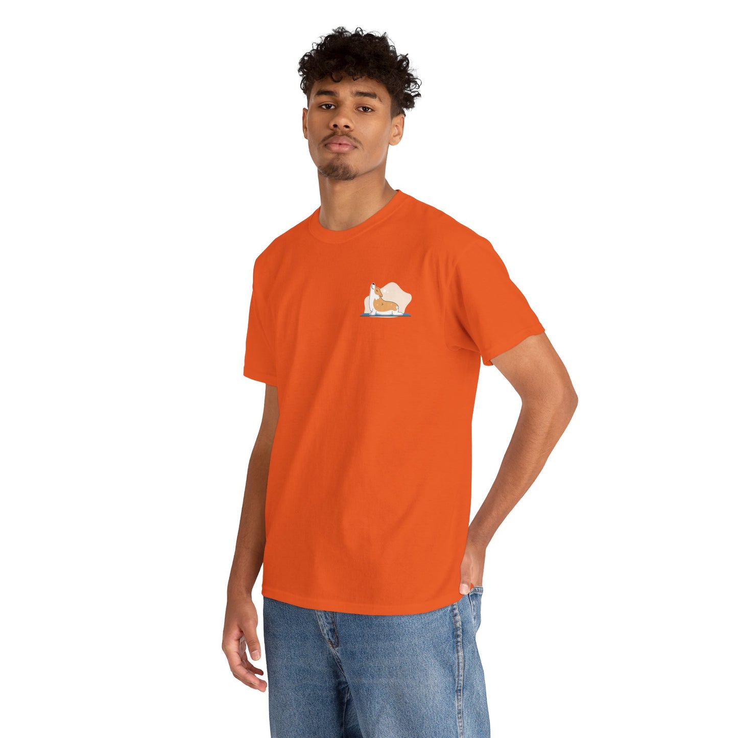 Unisex Heavy Cotton Tee - Cute on Yoga Matt Dog Design