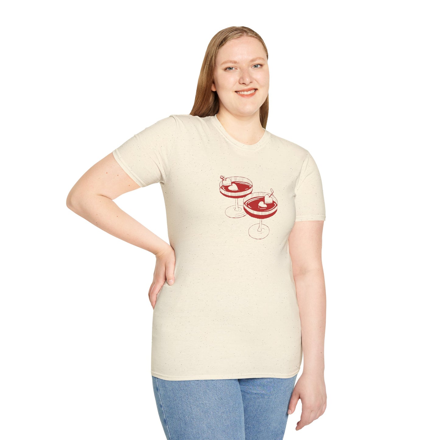 Cute Cocktail Glasses Unisex T-Shirt with Heart Design
