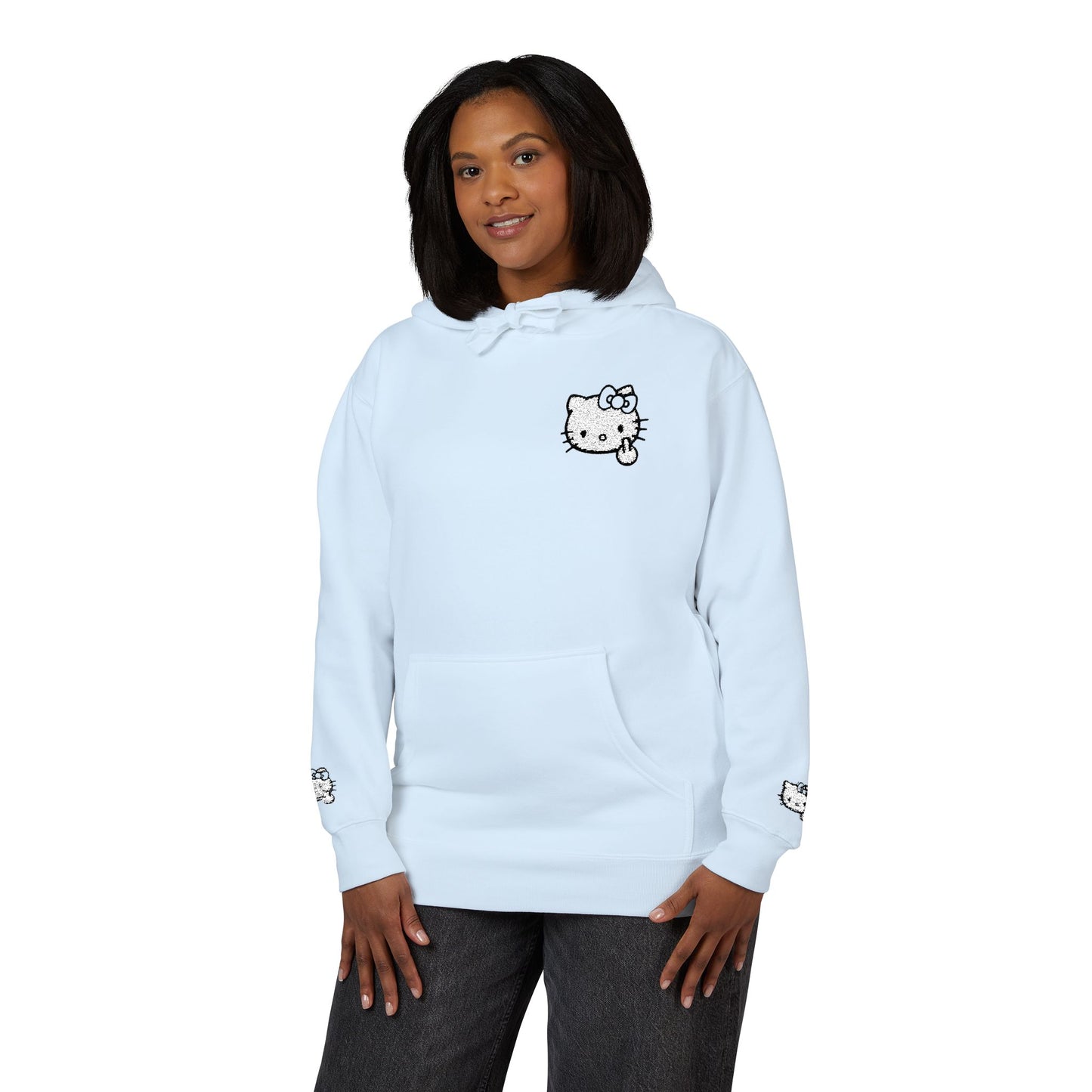 Realistic Hello Kitty Middle Finger Design — Unisex Embroidery Minimalist Hoodie