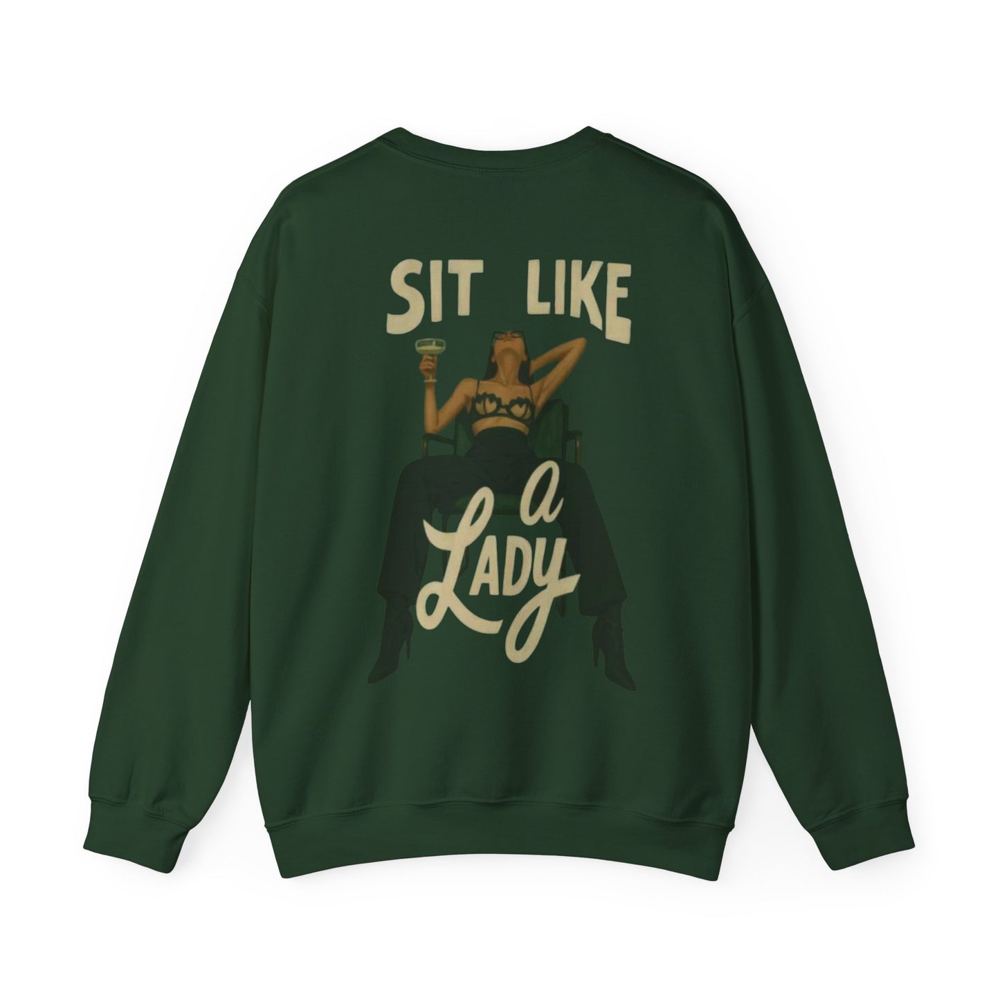 Crewneck Sweatshirt — “Sit Like a Lady” Vintage Cowgirl Graphic