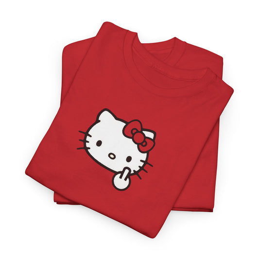 Hello Kitty Minimal Cream Unisex Tee — Small Center Logo Cute Cat with Fuck Off Face T-Shirt