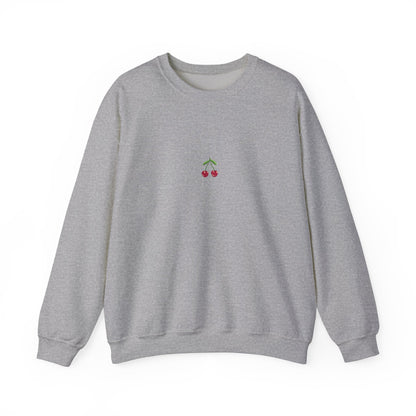 Fun Cherry Fruit Sweatshirt – Minimal Embroidery, Relaxed Fit