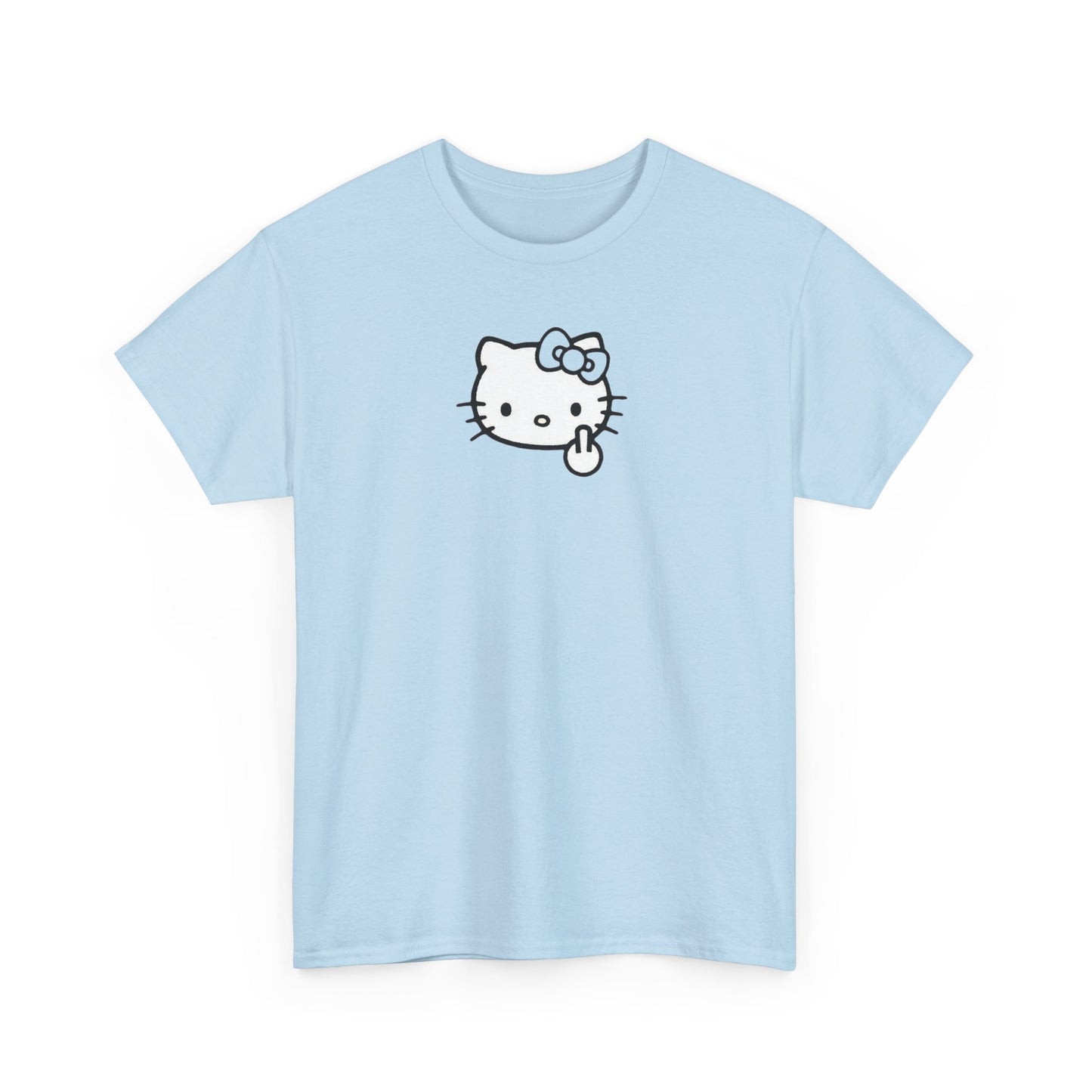 Hello Kitty Minimal Cream Unisex Tee — Small Center Logo Cute Cat with Fuck Off Face T-Shirt