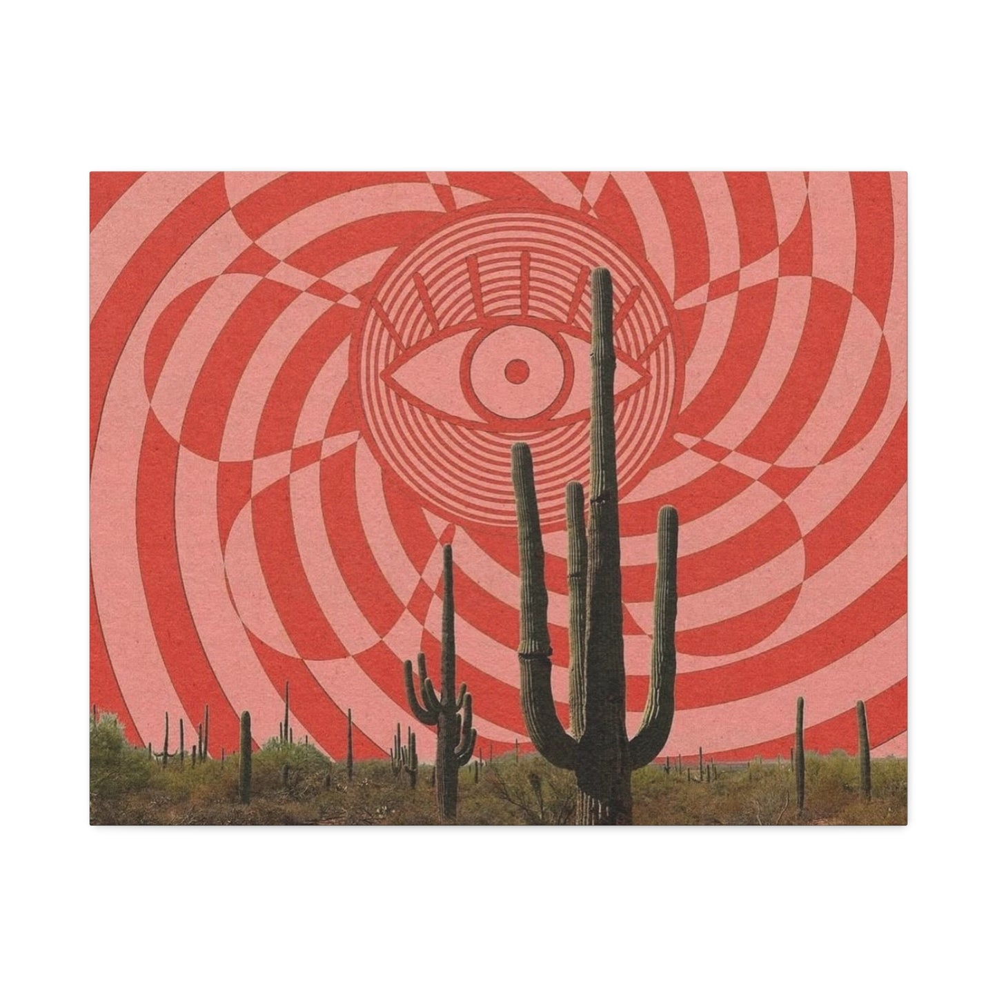 Stretched Canvas with Psychedelic Desert Poster – Eye & Cactus Wall Art