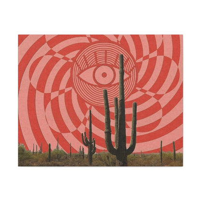 Stretched Canvas with Psychedelic Desert Poster – Eye & Cactus Wall Art