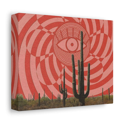 Stretched Canvas with Psychedelic Desert Poster – Eye & Cactus Wall Art