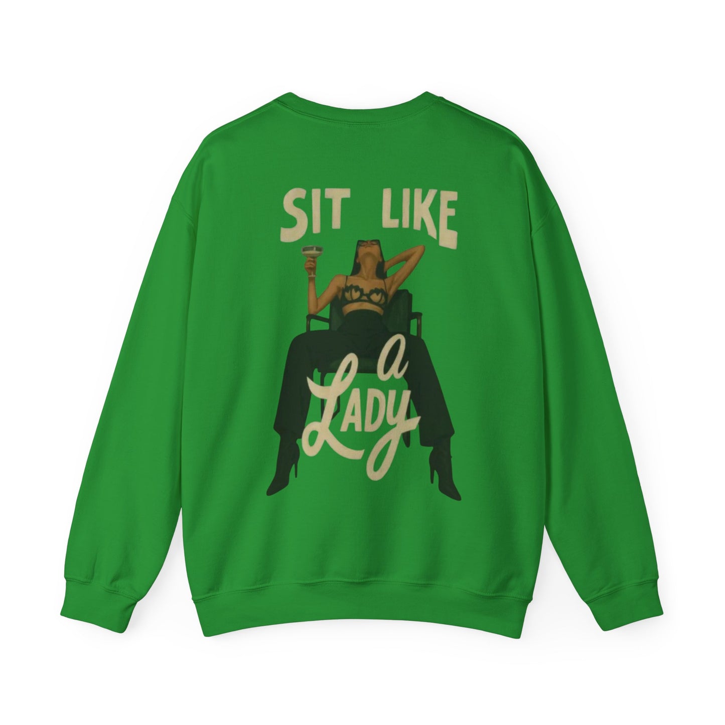 Crewneck Sweatshirt — “Sit Like a Lady” Vintage Cowgirl Graphic
