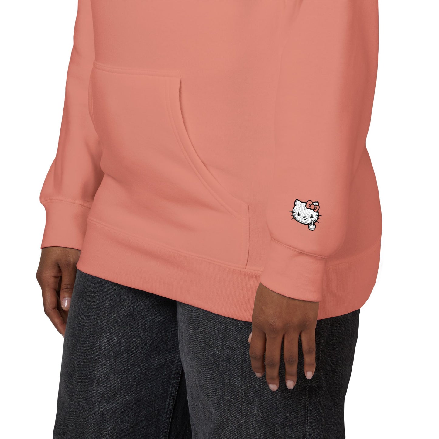 Realistic Hello Kitty Middle Finger Design — Unisex Embroidery Minimalist Hoodie