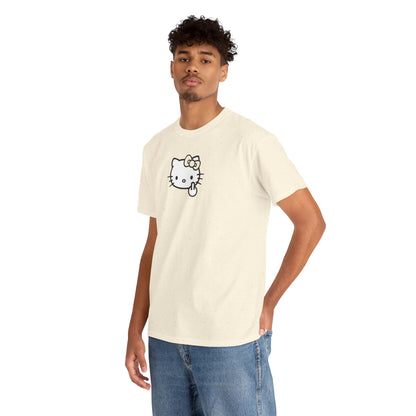 Hello Kitty Minimal Cream Unisex Tee — Small Center Logo Cute Cat with Fuck Off Face T-Shirt