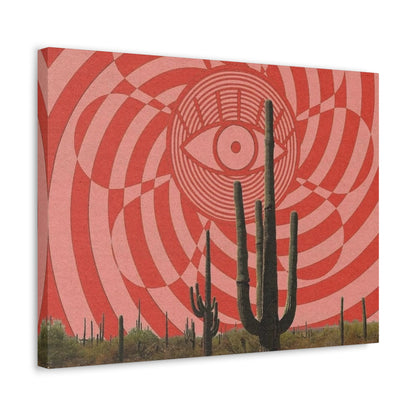 Stretched Canvas with Psychedelic Desert Poster – Eye & Cactus Wall Art