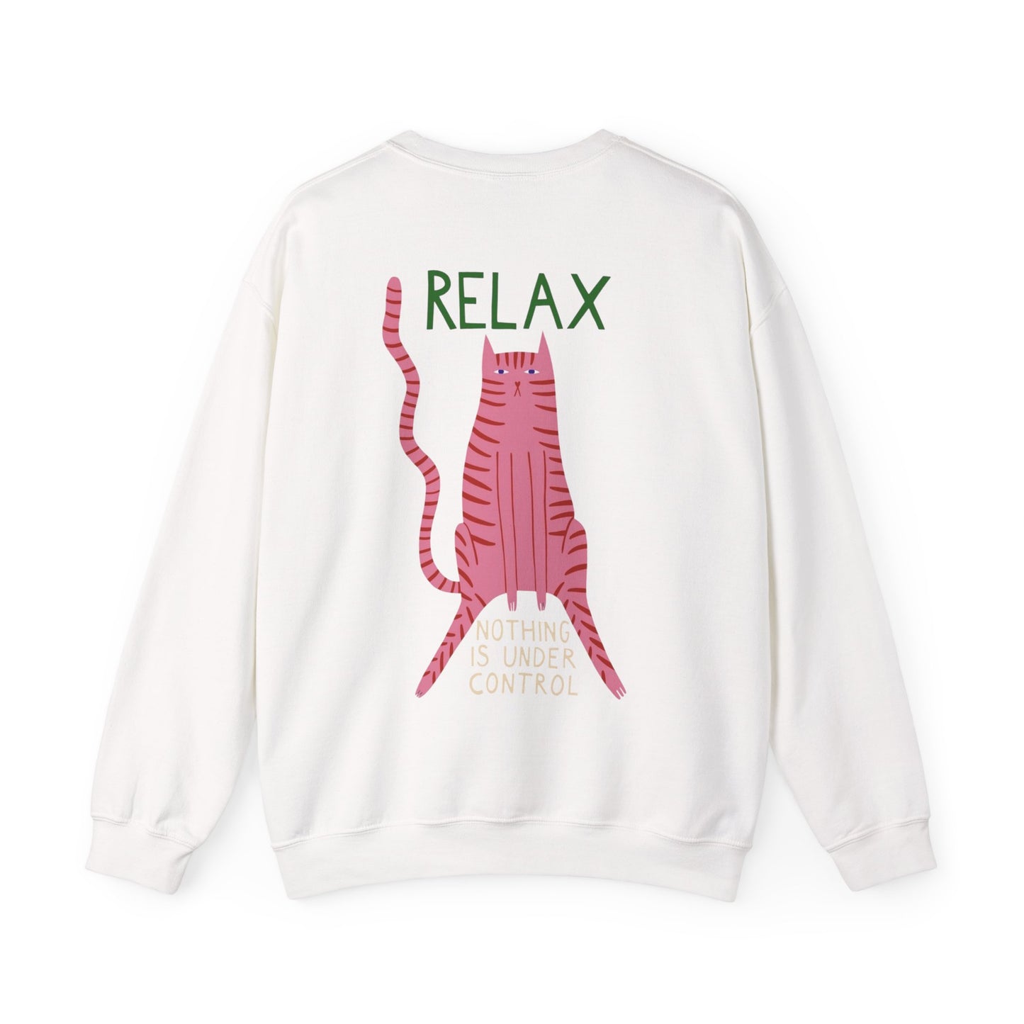Relax Cat Unisex Sweatshirt — Graphic Crewneck with Pink Cat Illustration