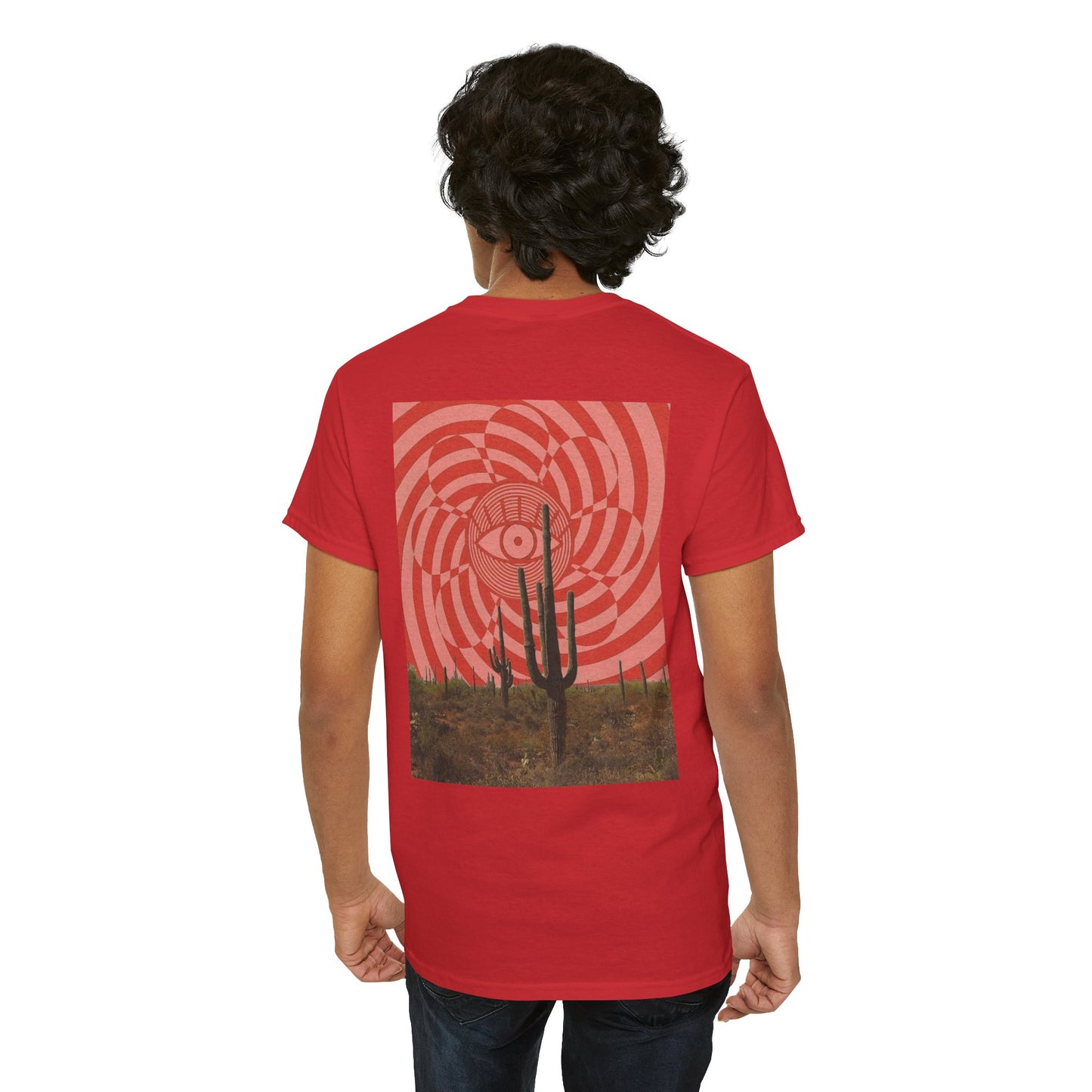Psychedelic Desert Eye & Cactus Design – Unisex Cotton Tee