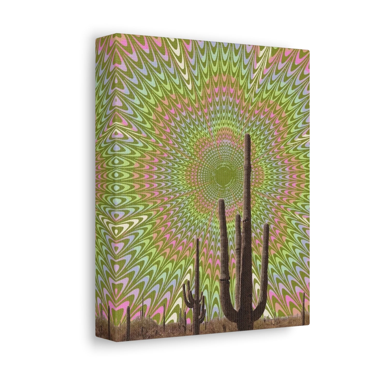 Stretched Canvas with Trippy Western Art – Optical Illusion Cactus Print