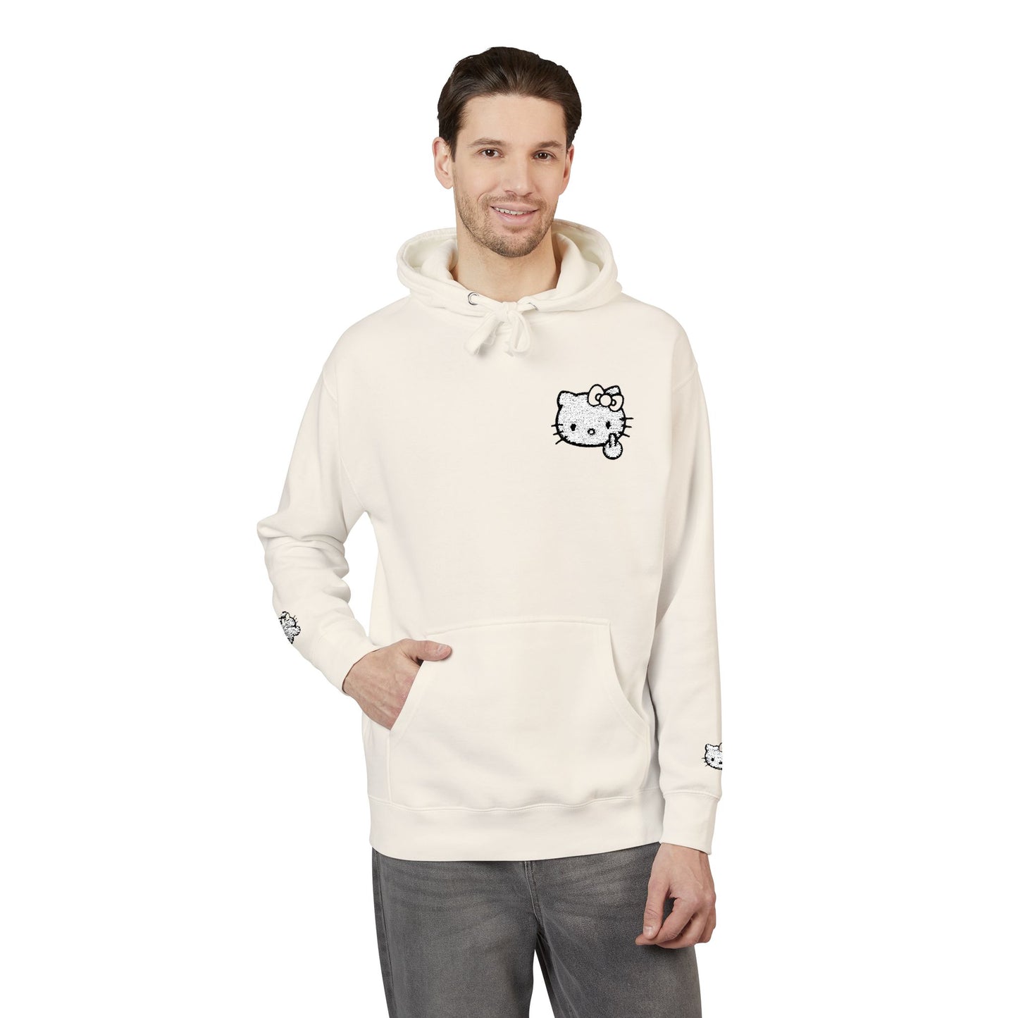 Realistic Hello Kitty Middle Finger Design — Unisex Embroidery Minimalist Hoodie