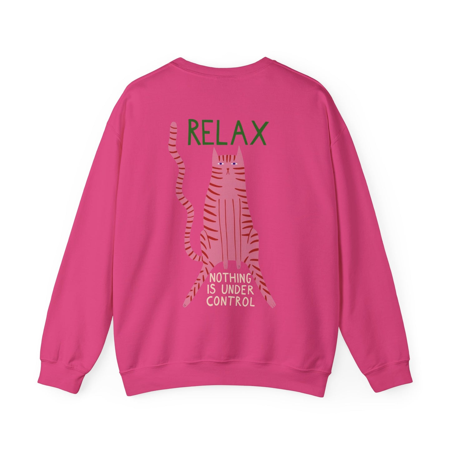 Relax Cat Unisex Sweatshirt — Graphic Crewneck with Pink Cat Illustration
