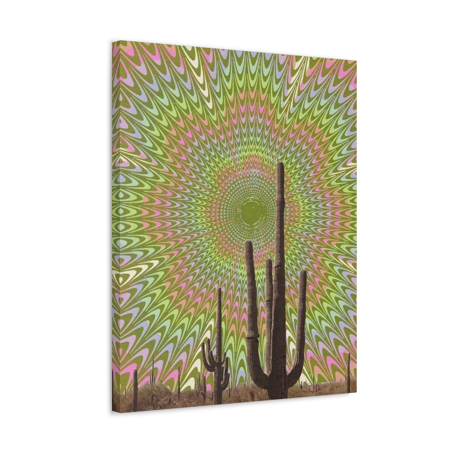 Stretched Canvas with Trippy Western Art – Optical Illusion Cactus Print