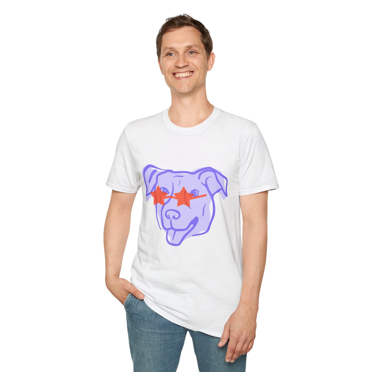 Cool Dog with Star Glasses - Unisex Softstyle T-Shirt