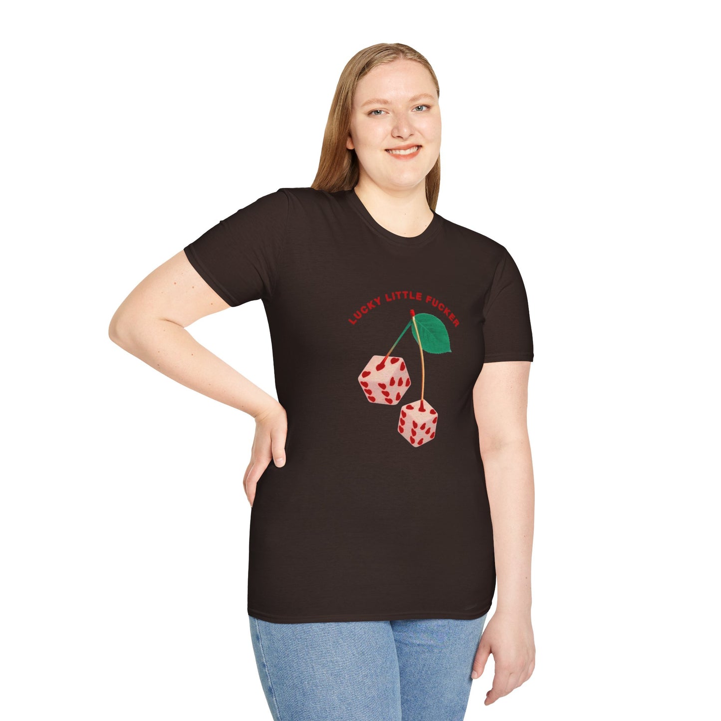 Funny Unisex Softstyle T-Shirt - Lucky Little Fucker Design