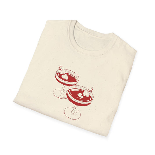 Cute Cocktail Glasses Unisex T-Shirt with Heart Design