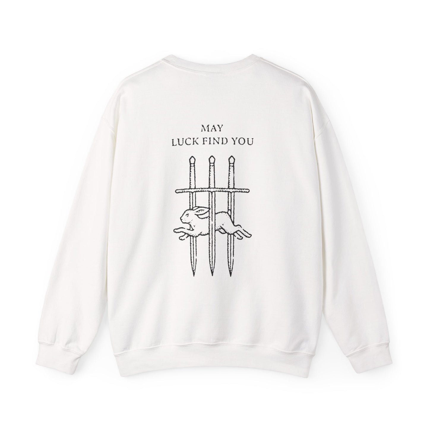 Unisex Crewneck Sweatshirt — "May Luck Find You" Vintage Three Swords Graphic