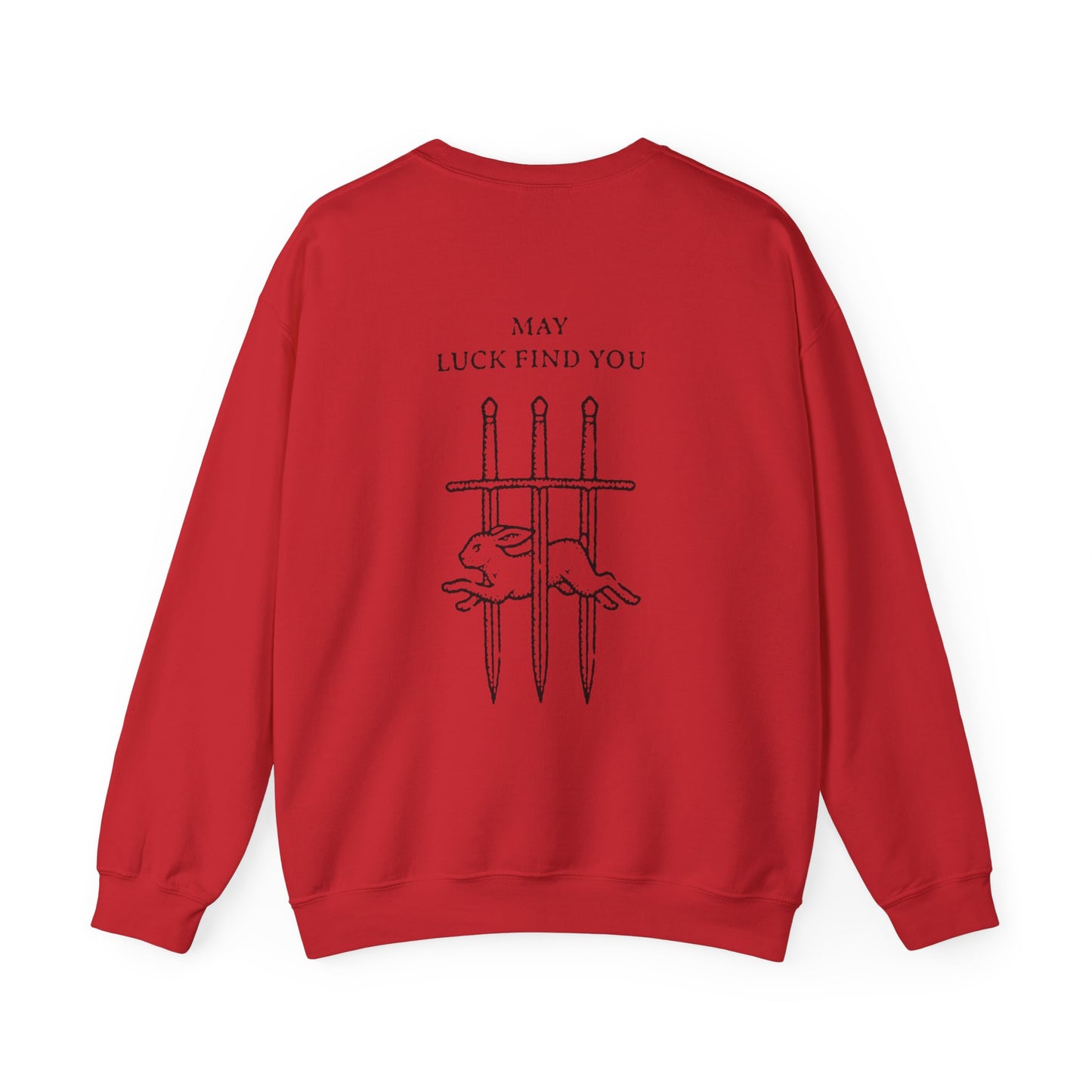 Unisex Crewneck Sweatshirt — "May Luck Find You" Vintage Three Swords Graphic