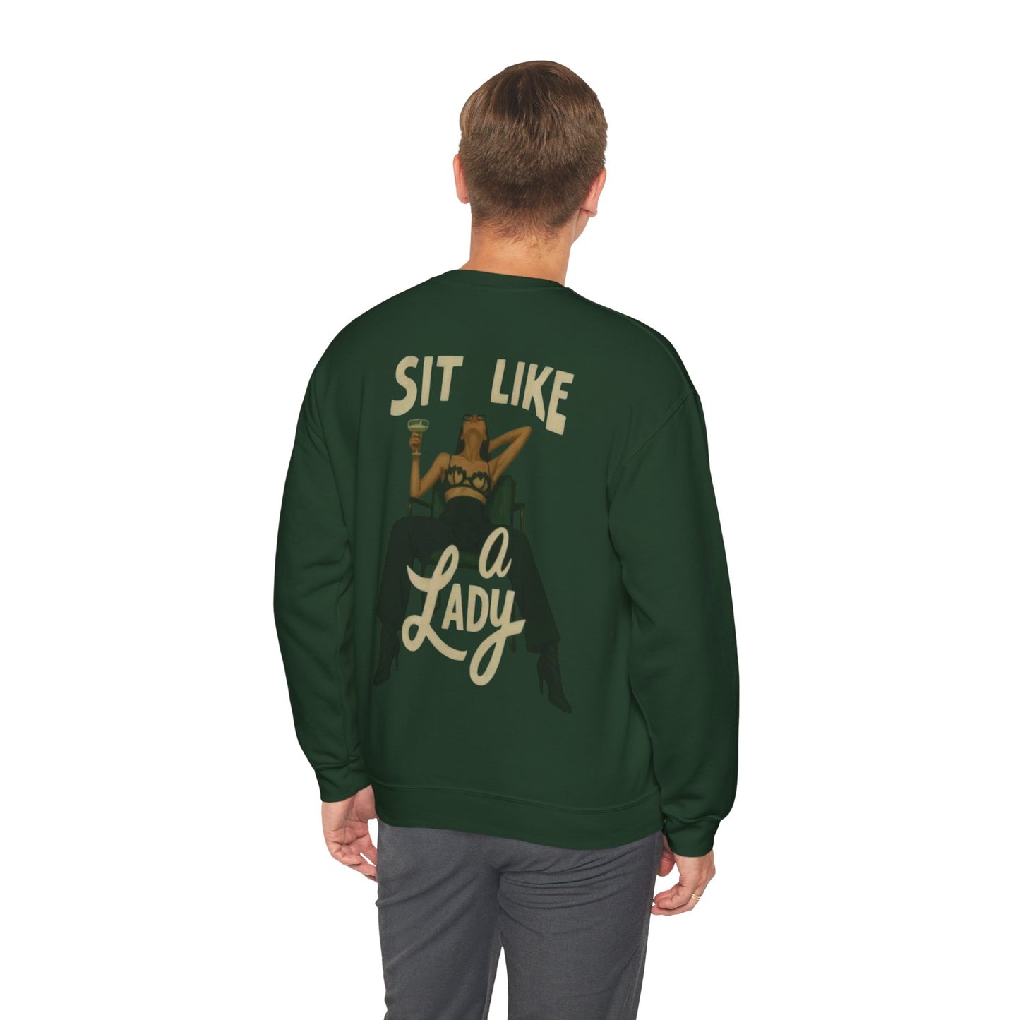 Crewneck Sweatshirt — “Sit Like a Lady” Vintage Cowgirl Graphic