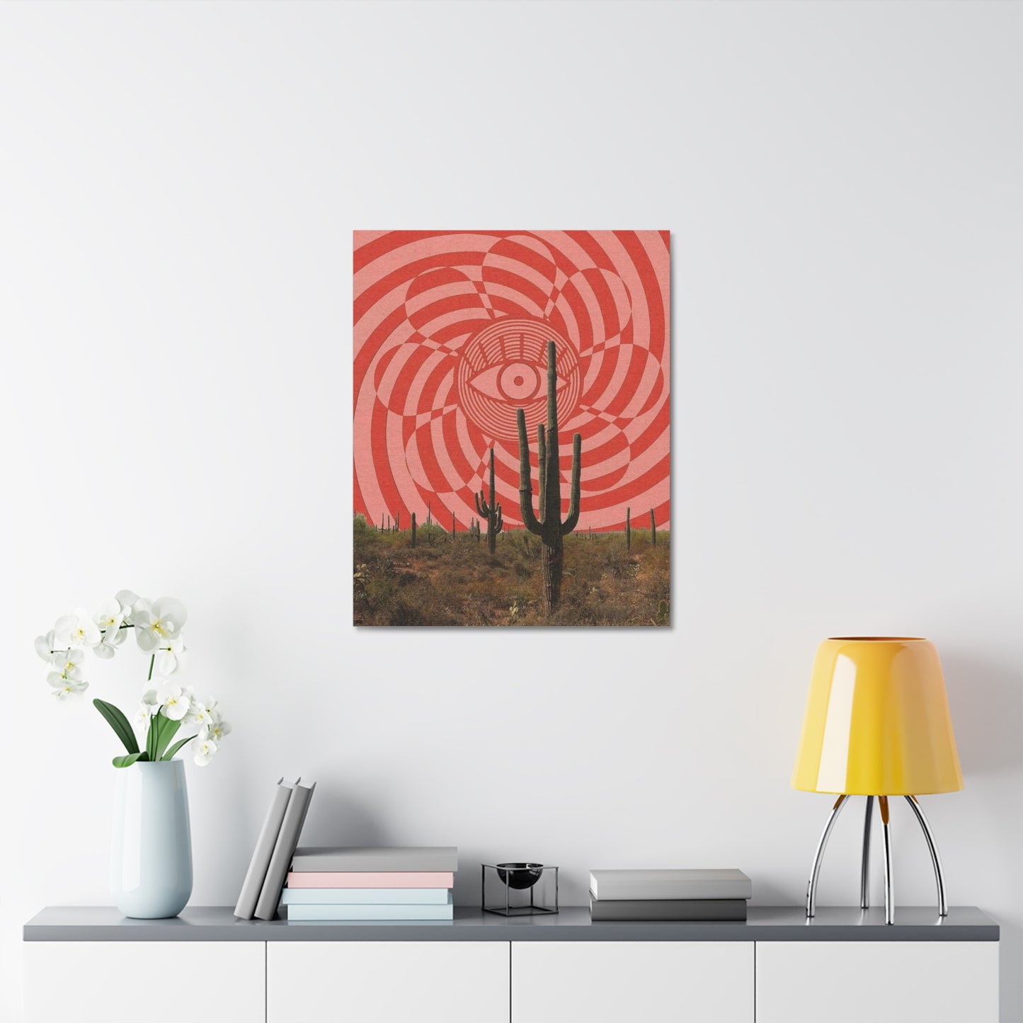 Stretched Canvas with Psychedelic Desert Poster – Eye & Cactus Wall Art