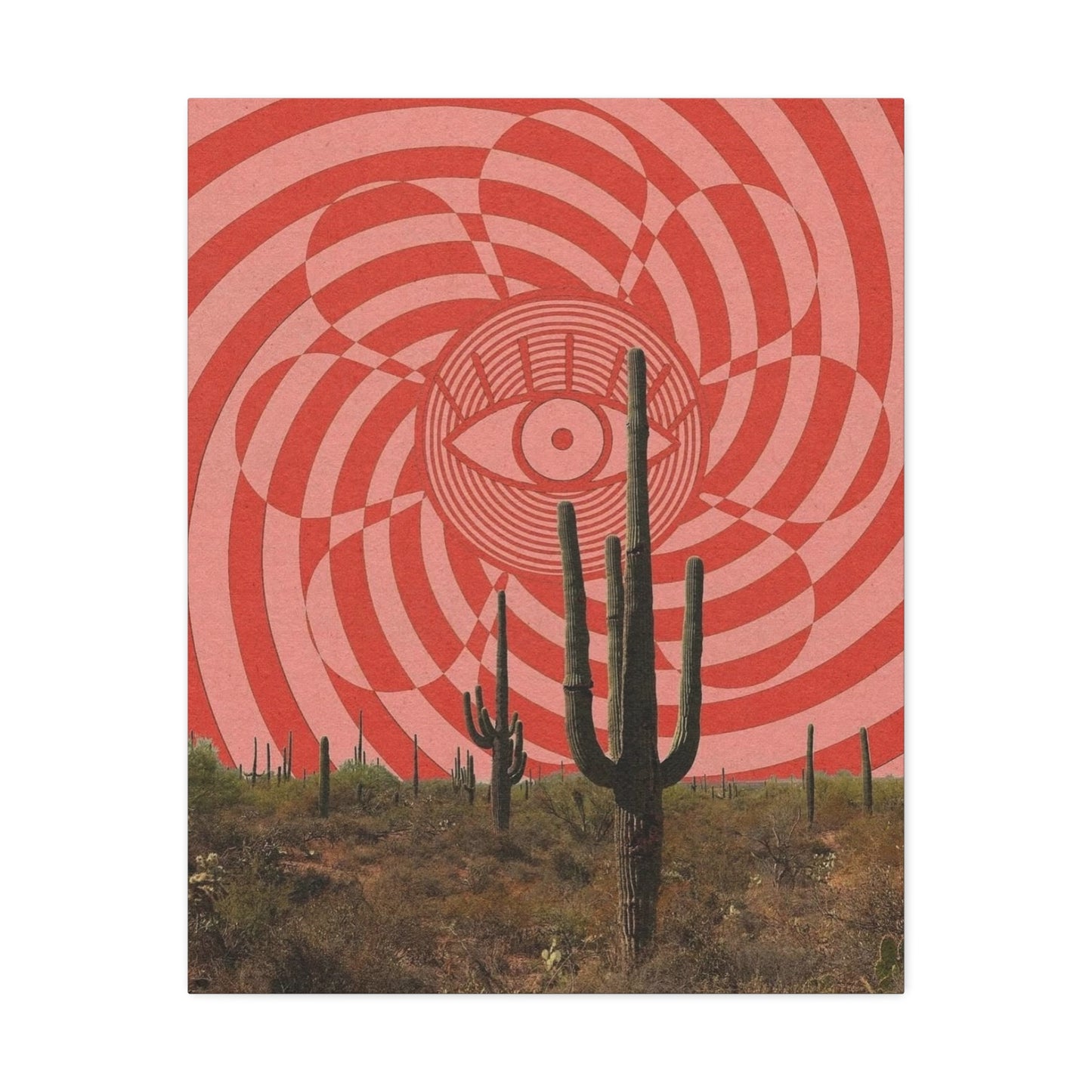 Stretched Canvas with Psychedelic Desert Poster – Eye & Cactus Wall Art