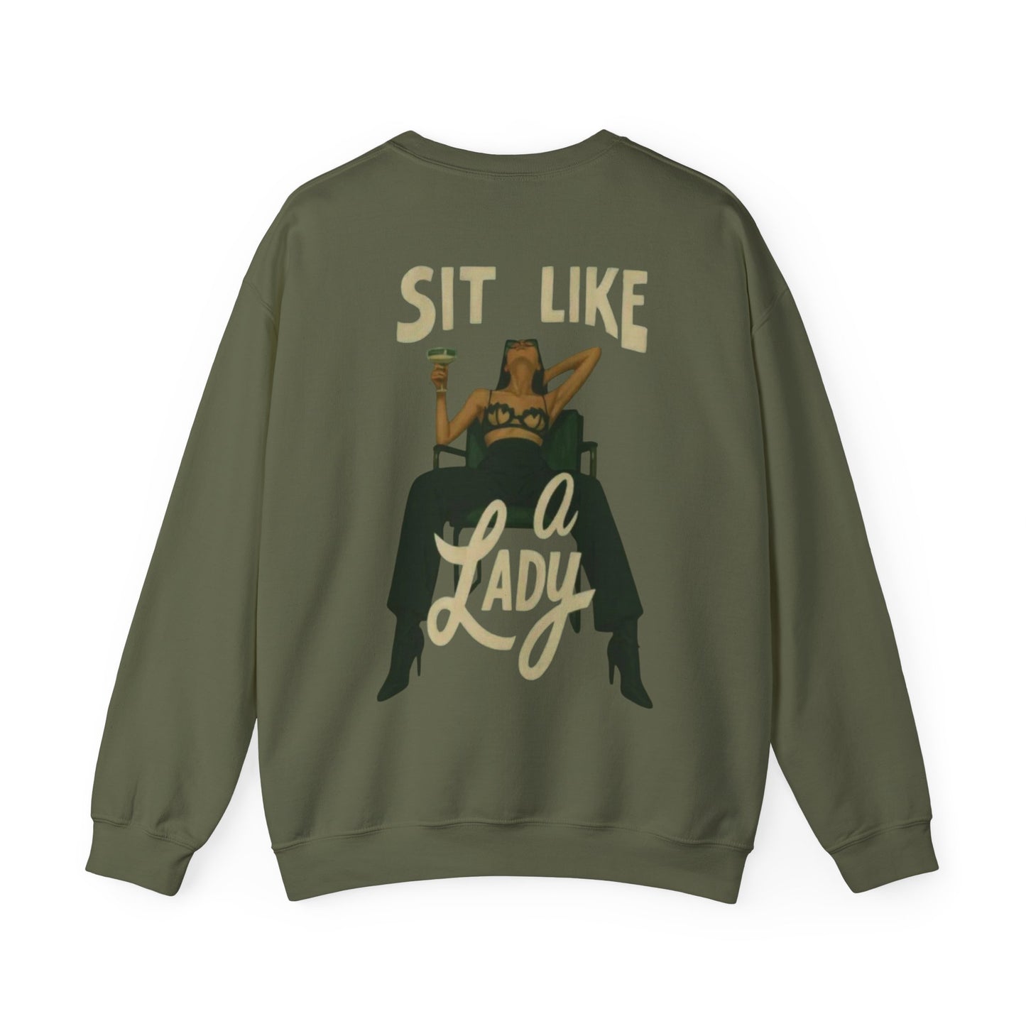 Crewneck Sweatshirt — “Sit Like a Lady” Vintage Cowgirl Graphic