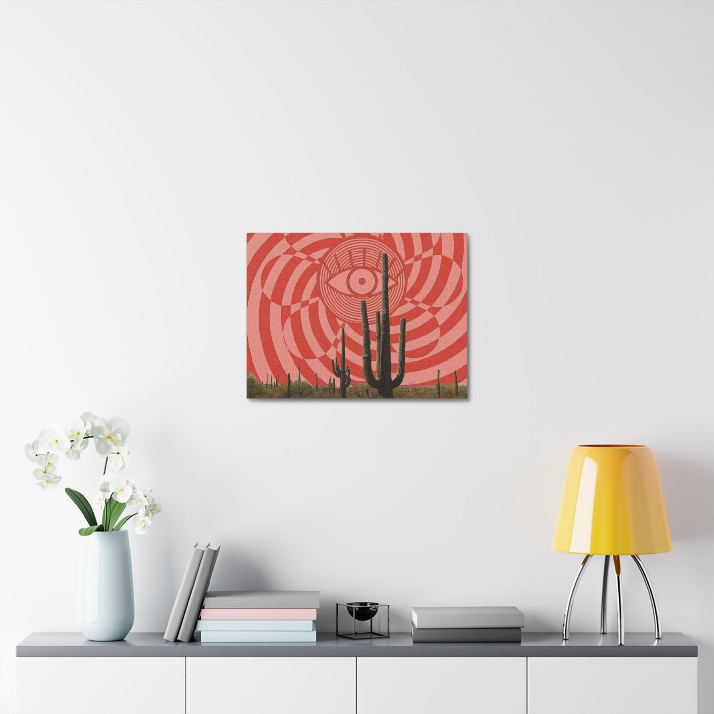 Stretched Canvas with Psychedelic Desert Poster – Eye & Cactus Wall Art