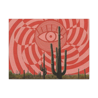 Stretched Canvas with Psychedelic Desert Poster – Eye & Cactus Wall Art