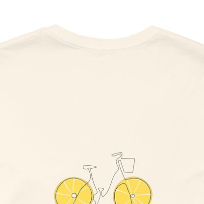 Unisex Minimal Tee with Lemon and Bike Embroidery – Casual & Cute