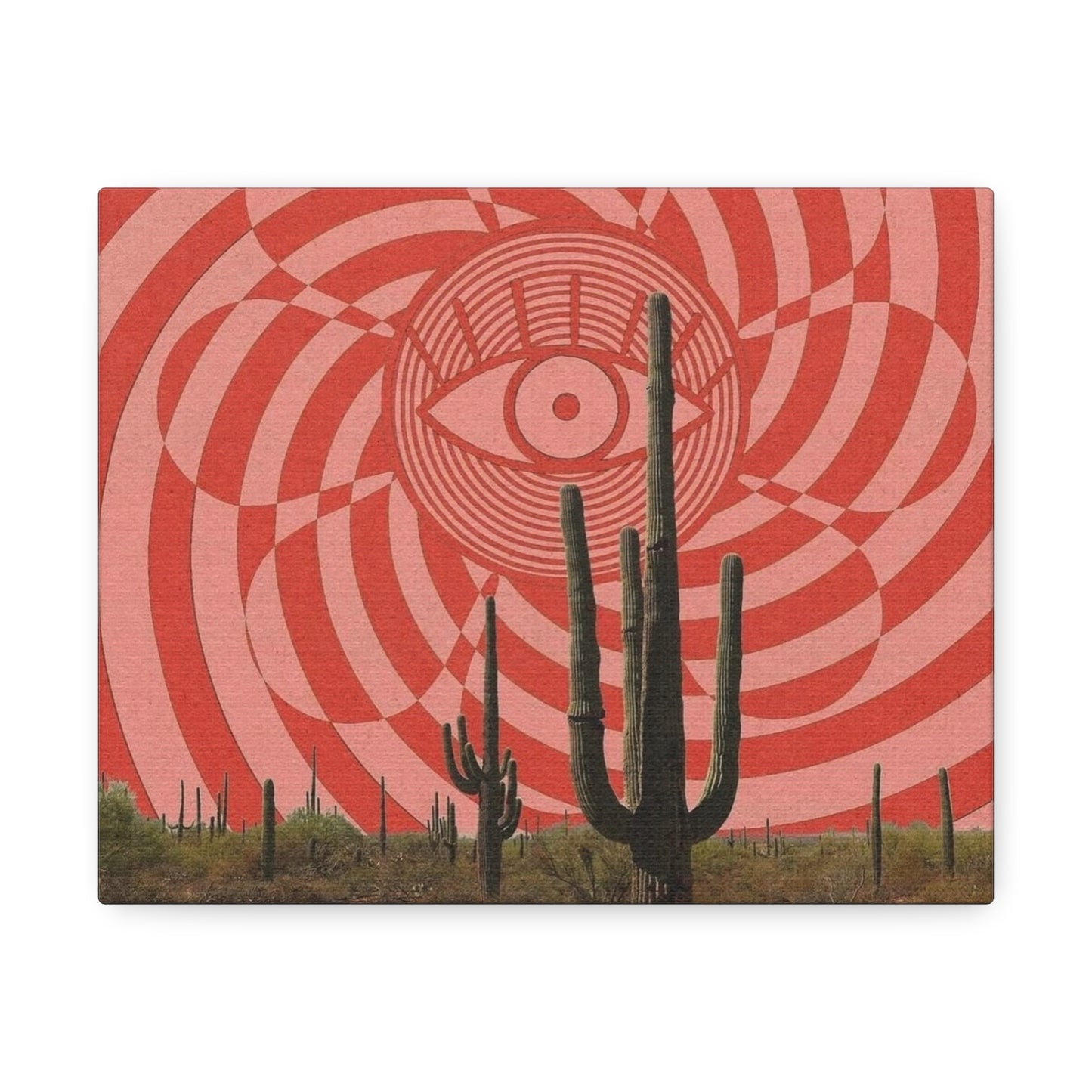 Stretched Canvas with Psychedelic Desert Poster – Eye & Cactus Wall Art