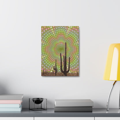 Stretched Canvas with Trippy Western Art – Optical Illusion Cactus Print